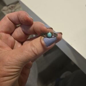 Turquoise Stone Filigree Sterling-Style Ring - Blue